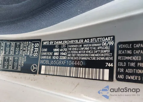 1999 Mercedes-Benz Clk 320 z USA, uszkodzony, nr VIN WDBLJ65G8XF104440